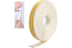 DEVENIRRICHE Cinta de sellado autoadhesiva de 12 m para puertas y ventanas, Burlete Cortavientos, 9 mm (ancho) x 2 mm (D) de espuma, para anticolisión, insonorizada/resistente al agua (blanco)