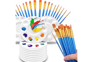Hulameda Paint Brushes Set, 50 Pcs Nylon Hair Paint Brushes for Acrylic Oil Watercolor,Manicure,Face Painting Craft with 12 Pcs Paint Pallets for Kids and Adults to Create Art Paint