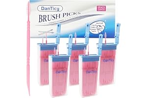 DanTicy Brushpicks Interdental Zahnstocher, weiche Borsten Zahnseide Picks Zahnstocher, hilft entfernt Plaque und Ablagerungen zwischen den Zähnen 600PCS (Packung mit 5) Erdbeere