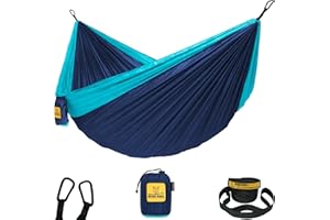 Hammock By Wise Owl Outfitters - Single & Double Camping Hammocks Gear For The Outdoors Backpacking Survival or Travel - Portable Lightweight Parachute Nylon SingleOwl Navy & Light Blue