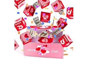 NITOOPE Surprise Gift Box for Money, Surprise Gift Box Exploding, Christmas Explosion Gift Box, with 16 Boxes, Pop Up Money Gift Box, for Xmas, Birthday, Valentine'S Day, Anniversary (Red Pink)