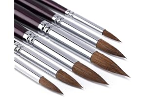 Fuumuui pinceaux Aquarelle belette martre Rouge - 6pcs Pointe Ronde Pointe Artiste Pinceau Professionnel pour Aquarelle Peinture Long brich Manche en Bois