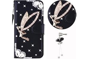 A9H Custodia Motorola One Macro Cover Copertura PU Pelle Sparkle Glitter Protettive Brillantini Strass Brillante Nero Wallet Case Libro Leather Magnetico Flip Protettiva Portafoglio Moto G8 Play ,Angelo