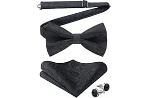 HISDERN Bow Tie for Men Weddding Mens Pre-tied Bow Tie and Pocket Square Cufflinks Set Adjustable Bowtie for Dress Shirt Tuxedo Formal Business Party