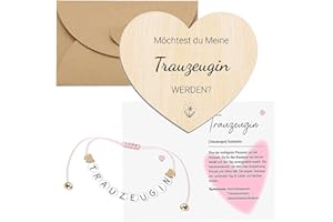 Scinzene Trauzeugin Geschenk - Trauzeugin Fragen Karte Holz*1 Armband *1 Umschlag*1Herzförmiges Holzschild*1, Geschenk für Freundin Frau