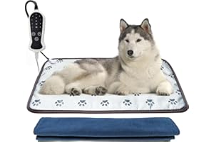 GOLOPET Pet Heating Pad,Large 21x34inches for Cat Heating Pad,Waterproof Thermostat Electric Heated Mat,Heated Dog Blanket with One Removable Blue Plush Cover