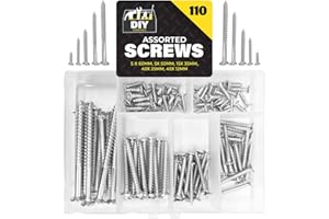 SOL 110pk Assorted Screws - 1.2cm to 6cm Length Countersunk Screw Set for DIY & Repairs - Mixed Steel Self-Tapping Flat Head Screws with Storage Box