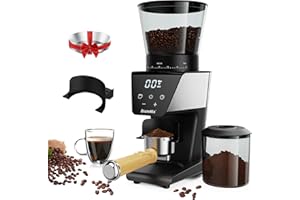 BIOLOMIX Conical Burr Coffee Grinder,with Touchscreens Digital Timer Display and Portafilter Cradle Electric Adjustable Burr Mill with 30 Precise Grind Setting for 1-12 Cup (BG706+Espresso Dosing)