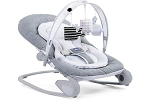 Chicco Hooplà Sdraietta Neonati e Bambini da 0 Mesi a 18 kg, Funzioni Dondolo e Poltroncina, con Barra Gioco, Schienale Regolabile e Cuscino Riduttore, Chiusura Compatta, Grigio chiaro