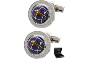 COLLAR AND CUFFS LONDON - Boutons de Manchette avec Boite-Cadeau - Grand Qualité - Globe Tournant - Laiton - Couleur Bleu - Rond Voyage Terre