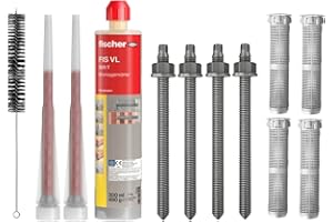 BEFESTIGUNGSTECHNIK GRAMSCH Schwerlastbefestigung SET M10x130mm EDELSTAHL A4 - FISCHER Montagemörtel VL300 T + 4 Gewindestangen + 4 Siebhülsen 16x85mm + Zylinderbürste/Klebeanker Ankerstangen