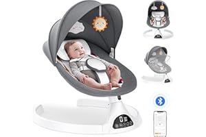 Ixdregan Babywippe Elektrisch - App & Fernbedienung Babyschaukel Elektrisch, Intelligenter Sensor und 3 Timer, 5 Schaukelgeschwindigkeiten, 12 Musik, Bluetooth Verbindung Baby wippe (APP Grau)