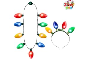 JOYIN Christmas Light Up Headband and Necklace with 6 Flashing Modes, LED Christmas Lights Bulb Necklace Headband for Kids Women Men Xmas Party Supplies Accessories