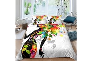 LOUSSIESD Set di biancheria da letto per bambini e bambine, con motivo floreale e foglie, con 2 federe, 3 pezzi, per letto matrimoniale