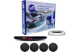 Dolphin Automotive DPS455 Reverse Parking Sensors In 32 Colours 4 Ultrasonic Radar Sensors Kit Audio & Rear Roof Mounted Display Alert System Matt & Gloss Black +30 More Colours (Matt Black)