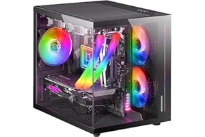 Mars Gaming MC-VIEW, Case Mini Tower Gaming Micro-ATX, Vetro Temperato a 90° Senza Cornice, Struttura Modulare a Doppia Camera, Supporto Completo per il Raffreddamento a Liquido, Nero