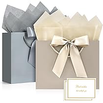 Lot De 2 Grands Sacs Cadeaux En Papier De 2 Couleurs, équipés De 2 Mouchoirs Exquis, Sac De Fête De 26 X 10 X 32 Cm Avec Poignées Pour Anniversaire, Mariage, Célébrations