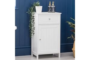 CHRISTOW White Bathroom Cabinet Floor Standing, Small Wooden Drawer Storage Cupboard Unit With Shelf & Drawer