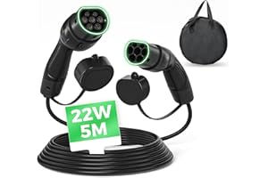 CHARCO Typ 2 Ladekabel, 22KW 5M 32A Ladekabel Elektroauto Type 2 für E Auto EV/PHEV, Typ 2 Ladekabel 5m, Mennekes Mode Ladekabel mit Tasche, Geeignet für Model Y/3/S/X, ID.3, ID.4, ID.5, IONIQ 5