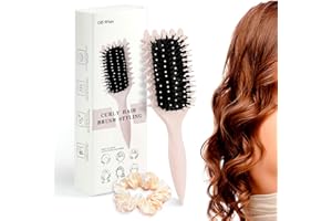 QNYNNTY Curl Defining Brush Lockenbürste Styling Brush Curl Hair Brush Curl Define Stylingbürste mit 1 Scrunchies Haarbürste zum Entwirren für Frauen Lockenbürste für Definierte Naturlocken (Aprikose)