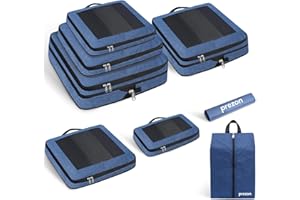 Prezon Kompresyjne kostki do pakowania, ulepszone okienko z siatki, widoczne i przenośne, rozszerzalne organizery bagażu podróżnego, Zestaw 8 sztuk, granatowy
