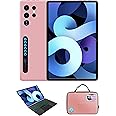 Smart Tablet S24 Ultra Tablet with Keyboard/Case and EWB Handbag, 10.1-inch HD Display, 12GB RAM 512GB ROM, Dual Camera, SIM 5G Network Android WiFi GPS Slim Tab (Pink)