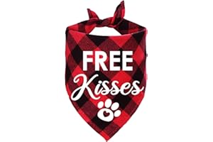 STMK Valentine's Day Dog Bandana, Free Kisses Plaid Dog Puppy Bandana for Dog Puppy Valentine's Day Wedding Holiday Party Decorations (Red, Free Kisses)