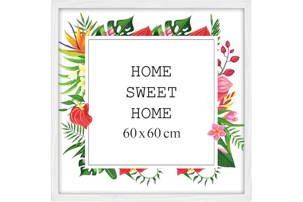 MG Design Cadre photo en bois 60 x 60 cm Blanc – plexiglas transparent, à suspendre vertical et horizontal – pour photos, posters et puzzles
