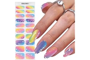 EBANKU 20PCS Smalto Adesivo per Unghie, Colore Arcobaleno Sfumato Unghie Gel Adesive UV Smalto Adesivo Gel UV Full Wraps Lampada UV/LED con Lima e Stick per Donne Ragazze