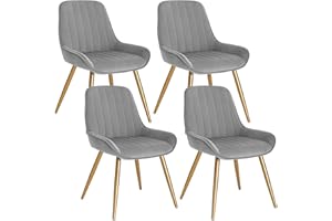 Lestarain Dining Chairs Set of 4 Vintage Kitchen Counter Chairs Lounge Leisure Living Room Corner Chairs With Metal Legs Velvet Seat and Backrests,Light grey