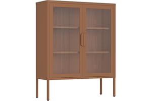 Brigros - Vetrinetta Metallica 2 Ante Con Ripiani Regolabili In Acciaio E Ante In Policarbonato, Credenza Soggiorno Moderna Con Vetrina 80x38x100 Cm In Metallo Colorato (Mattone)