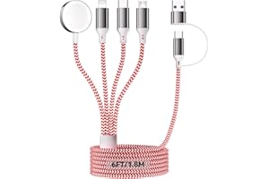 HOMAILIDA 4 w 2 Szybkiego Ładowarki do A pple Watch, 1.8M/6FT Kabel Nylon Ładowania USB A/C do portu iOS/typu C/micro USB/iWatch, Kompatybilny z iWatch Ultra/SE/1-11/iPhone/iPad/AirPods/Galaxy/HUAWEI
