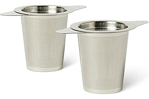 Amazon Basics Infuseur à Thé avec Couvercle pour Thé en Vrac, Lot de 2 Pièces, Acier Inoxydable, Antirouille, Compatible Lave-Vaisselle