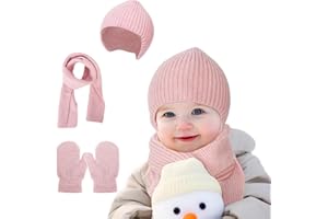 Minicoco 3Pcs Kids Winter Hat Scarf Gloves Set for 3-18 Months Old Boys Girls,Winter Accessories Sets for Children Outdoor Sports, Winter Outdoor Hat and Scarf Gloves Super Soft Warm Set