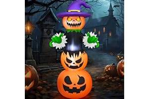 Danxilu Decoraciones Inflables de Halloween para Exteriores con Forma de Calabaza de 1,83M Decoración Inflable de Calabaza de Halloween con Sombrero de Bruja y Luces LED Incorporadas para Fiestas