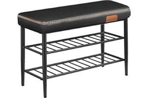 ‎VASAGLE VASAGLE EKHO Kolekcja - Ławka na buty, Ławka do przechowywania, Meble do przedpokoju, PU z przeszyciami, Obciążenie 135 kg, 30 x 80 x 50 cm, Atrament czarny LSB054B01
