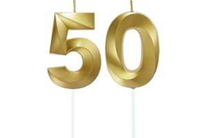 Lahviuu Geburtstag Zahlen Kerzen,50 Geburtstag Zahl Kerzen Gold Geburtstagskerzen Cake Topper Geburtstag Kuchendeko Kuchen Dekoration,für Hochzeit Party Hochzeit Jahrestag Feier Lieferungen