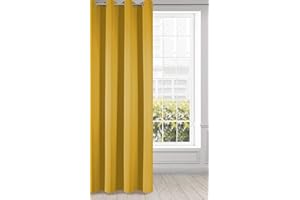 Eurofirany Logan Cortina Opaca Extralarga - 1 Unidad, Ojales, Bloquea la Luz, Oscurece la Habitación, Dormitorio, Sala de Estar, 135x250 cm, Amarillo Mostaza