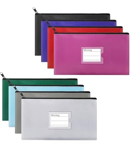 LALAGO 8 stuks geldbeugel geldtas, geldtassen banktas, PU documenten tas met ritssluiting, ritssluiting cosmetica tas (zwart rood roze paars groen hemelsblauw lichtgrijs kwartsgrijs