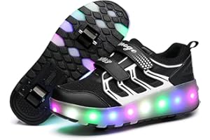 KOWO Scarpe LED,Scarpe da Skateboard a LED Light-UP,per Ragazze Unisex per Bambini,Ruote Doppie Singole,Luce 7 Colore Ricaricabili USB,Scarpe da Cross Sportive All'aperto