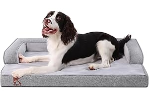 KSIIA Large Dog Bed Waterproof Orthopedic Dog Sofa Bed with U-Shape Bolster, Removable Washable Cover and Non-Slip Bottom, Grey, 88x55x15cm