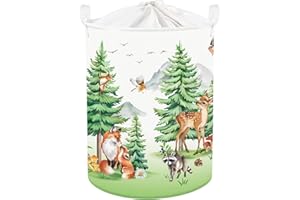 Clastyle Brzozowy Kosz na Pranie dla Niemowląt ze Zwierzętami Składany Kosz do Przechowywania Ubrań Dzieci Drzewo Wodoodporny Pudełko na Zabawki dla Chłopców i Dziewczynek do Pokoju Dziecięcego, Jeleń