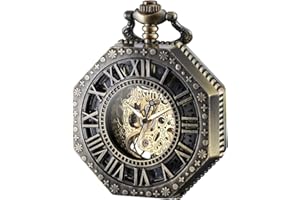BOSHIYA Herren Taschenuhr Mechanische Leuchtende Vintage Steampunk Skelett Halbjäger Handaufzug Mechanische Taschenuhr mit Kette für Herren