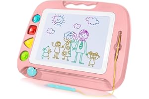 SGILE Grande Tavolo da Disegno Magnetico - Blocco per Scarabocchi in 4 Colori 42×33 cm con 4 Timbri per Bambini, Tavolo da Disegno Incisione Regalo per Bambini di 36 Mesi e Ragazze, Rosa chiaro