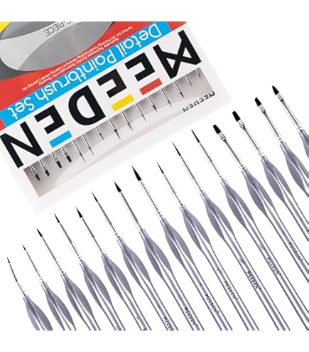 HOTUT Set 20 Pennelli Professionali Per Dettagli Fini, Pittura Miniature E Modellismo, In Nylon, Con Manico In Betulla, Per Acquerello E Dry Brush