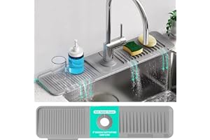 ZEPHYRHOME Alfombrilla de Silicona para Grifo de Fregadero,2 in 1 silicone sink faucet mat,Tapete de Drenaje con Pendiente de 5°,61x14 cm Protector contra Salpicaduras y Almohadilla de Secado para Cocina,Gris