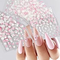 INOG 30 Sheets Flower Nail Art Stickers White Flower with