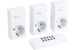 Meister Radiouttag set 4 delar – 1 100 W – 4 kanaler & 1 masterkanal – med fjärrkontroll – självlärningsfunktion – 30 m räckvidd – IP20 inomhus/radioströmbrytare/7474500
