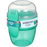 Sistema Snack Capsule To Go Lunch Box for Appetizers | with Two Compartments and Spoon Fork | 515 ml | Teal Mint Green