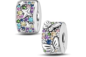 LNQOBU Clip/Stopper Beads Charms for Bracelets & Necklaces 925 Sterling Silver for Pandora Snake Chain Bracelets Jewelry Gift for Women